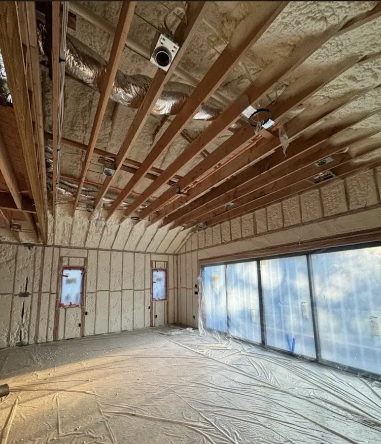 Interior walls and ceiling insulated with spray foam during new construction in Valley